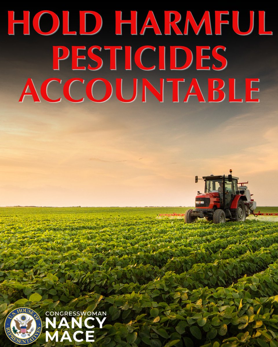 RepNancyMace's tweet photo. The Supreme Court just ruled pesticide companies can't be sued in state court over cancer warnings on their labels.

We introduced the Pesticide Harm Accountability Act to restore your right to sue pesticide manufacturers in state court if they fail to warn you about the risks of their products. The bill would also force the EPA to identify and address federal barriers blocking these lawsuits.

If a pesticide company's product poisons you, you should be able to take them to court. Period. NO ONE is above the law.