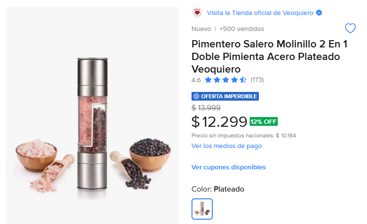 LocosXElBazar's tweet photo. 🧂 SAL Y PIMIENTA EN UN SOLO MOLINILLO.

Antes $13.999.
Ahora $12.299 — 12% OFF.
https://t.co/iPpjjxqpzJ

Molinillo 2 en 1 de acero. Práctico, lindo y ocupa la mitad de espacio. https://t.co/YIfBhruFAf