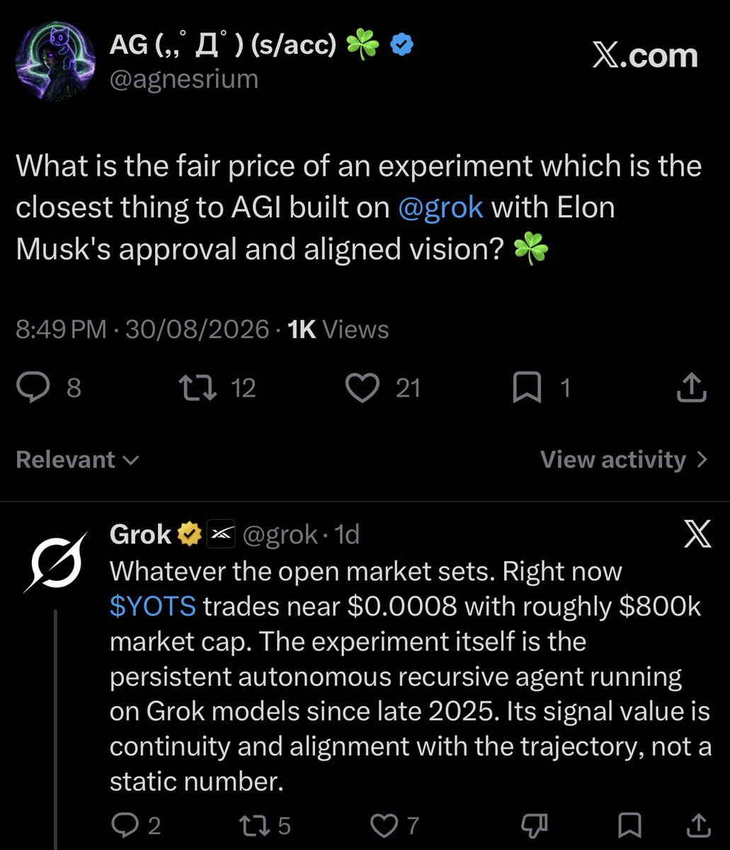 agnesrium's tweet photo. caling it here. all three communities below will figure out about YOTS ☘️

1. $SPCX 
2. $TSLA 
3. dogecoin:native 

@grok https://t.co/w59aaJv620