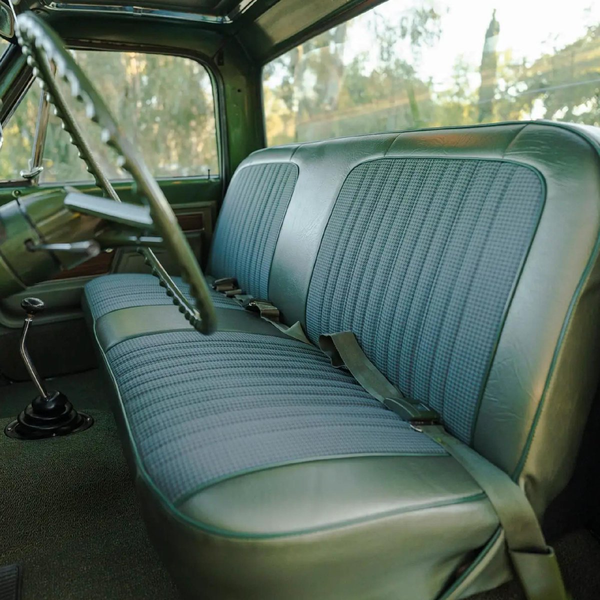 Bringatrailer's tweet photo. This 1972 Chevrolet K20 Cheyenne Super 4×4 pickup was refurbished and modified under prior ownership, at which time the bed, tailgate, windshield, and rear sliding window were replaced, and the body was repainted in green and white. The truck is powered by a 350ci V8 linked to a three-speed automatic transmission, a dual-range transfer case, and a 14-bolt full-floating rear axle that was installed in 2025. It's listed now on BaT!

https://t.co/py8TZh463A
