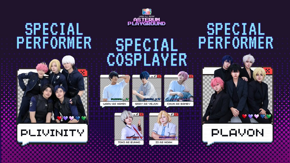 LASSGOPLLI_INA's tweet photo. ■■■■□(80%)

PLLIs, new characters have entered the playground! 🎮✨

Introducing our Special Performer &amp; Special Cosplayer for ASTERUM PLAYGROUND!

🎤 PLAVON &amp; PLIVINITY
🕺 WARU, GRAY, CHUN, TOKI, ZI

See you on October 3rd!

#AsterumPlayground https://t.co/d3ctd8z13G