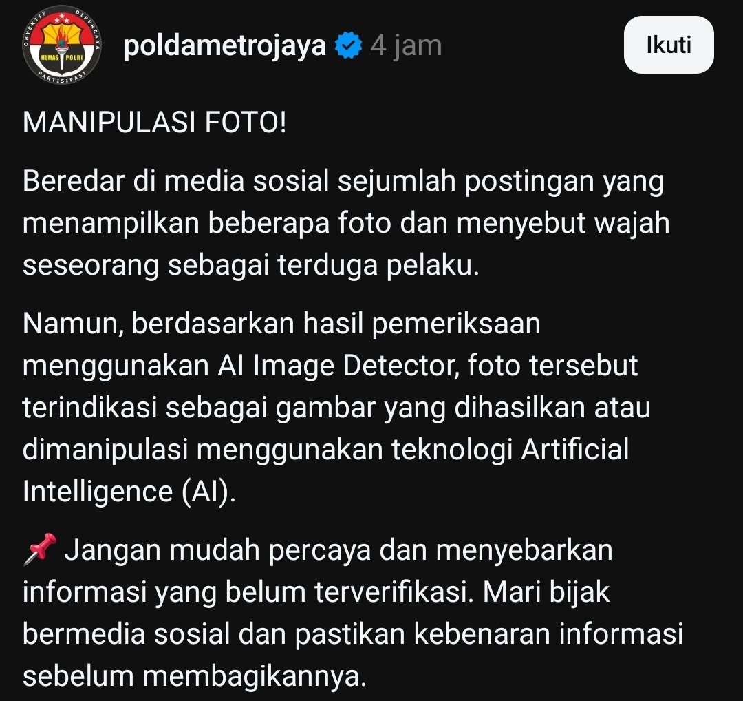 serabutannn's tweet photo. MAU SAMPAI KAPAN MAIN NGELES"AN GINI💩💩💩

Kemaren ngeles soal gk mau disebut ngawal Grib pdhal udh jelas" videonya ngawal, skrng mereka masih ngeles lagi soal AI

Iya memang foto dibawah itu hasil AI karna pake metode upscale dari SSan video, tapi mereka seakan" menggiring opini scr gk langsung  klau keaslian videonya juga dari AI. 

Klau foto upscalenya AI, bukan berarti video pengeroyokannya palsu dan gk terjadi beneran kan? 
 
Sekarang Grib gk mau ngaku, parcok juga gk mau ngaku. TERUS SIAPA TERSANGKANYA⁉️⁉️⁉️

#ACAB
#BubarkanGribJaya
#UsutTuntasKematianBambangSetiyawan ‼️‼️