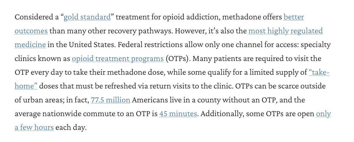 RSI's tweet photo. Methadone produces better outcomes than many other recovery pathways.

Yet federal rules restrict access almost entirely to specialized opioid treatment programs. That disconnect deserves greater scrutiny.

Read more: https://t.co/n3mgTuT3uf https://t.co/FGoQWMlaQt