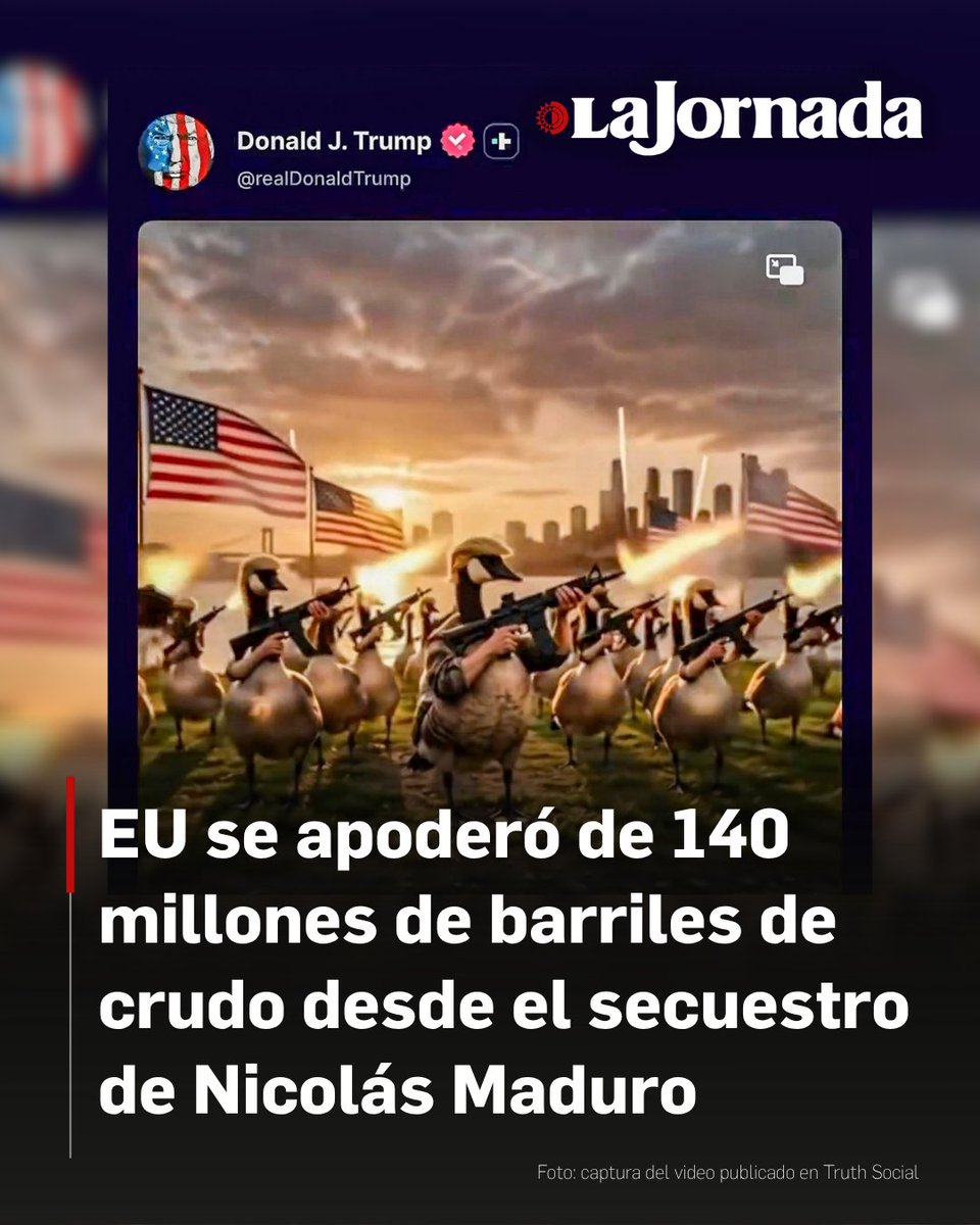 lajornadaonline's tweet photo. A casi ocho meses de la agresión militar estadunidense contra Venezuela que produjo un centenar de muertos y el secuestro y traslado a una prisión de Nueva York del presidente Nicolás Maduro, el incremento del flujo de petróleo venezolano hacia las refinerías de la costa del Golfo de México da cuenta del resultado geopolítico de la intervención y la nueva relación establecida entre Washington y Caracas.

Un recuento de los anuncios hechos por la Casa Blanca y las declaraciones triunfalistas del propio presidente, Donald Trump, confirman que Estados Unidos ha logrado capturar y controlar un volumen acumulado que supera los 143 millones de barriles de crudo, abriendo el camino hacia la apropiación estratégica de hasta 65 mil millones de barriles a largo plazo.

Más información en: https://t.co/se0LESq9N6