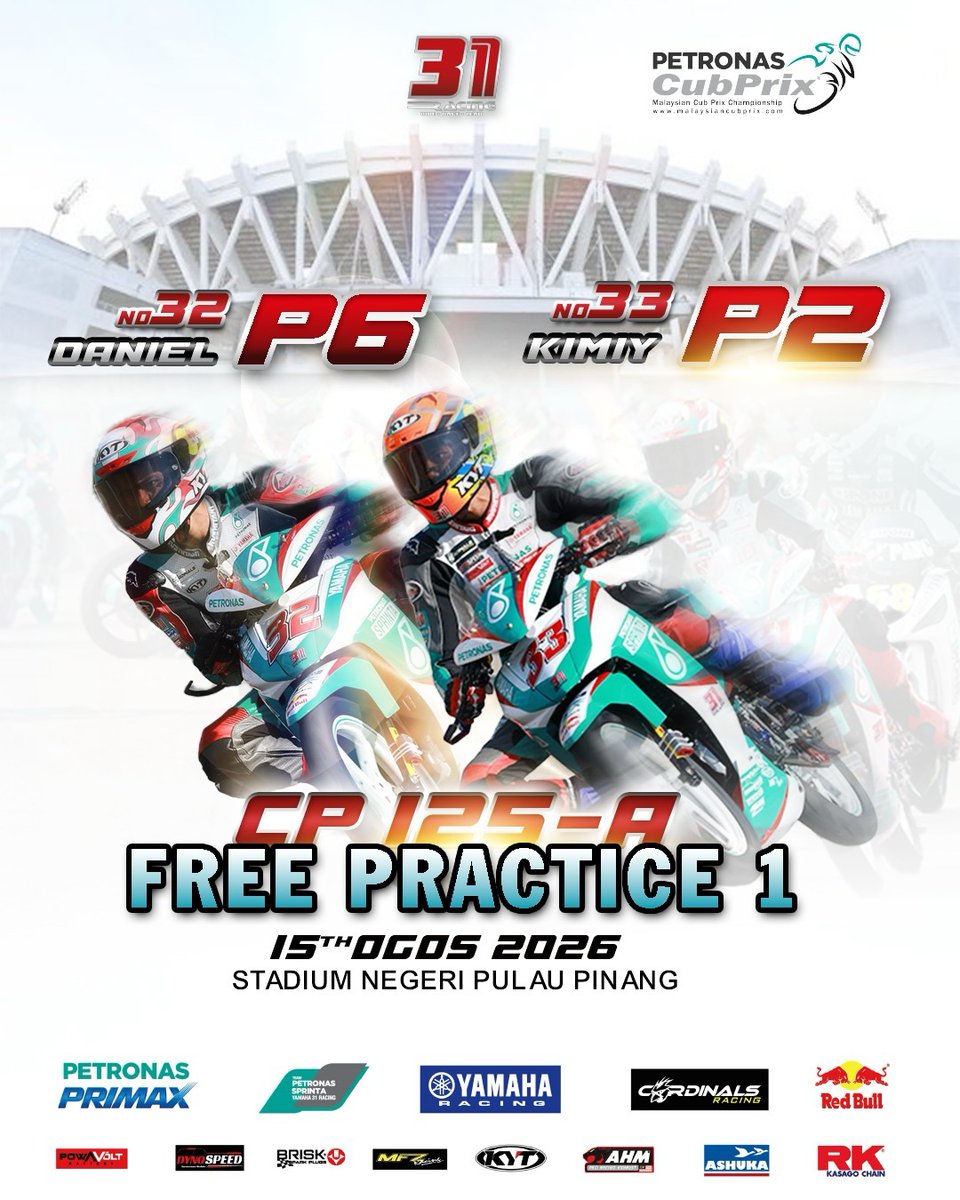 KennithLanv9b's tweet photo. CP 125 Free Practice 1 results at Round 4 of the Malaysian Cub Prix Championship, held at Stadium Negeri Pulau Pinang on 15–16 August 2026. https://t.co/ZhBRS6YE8m