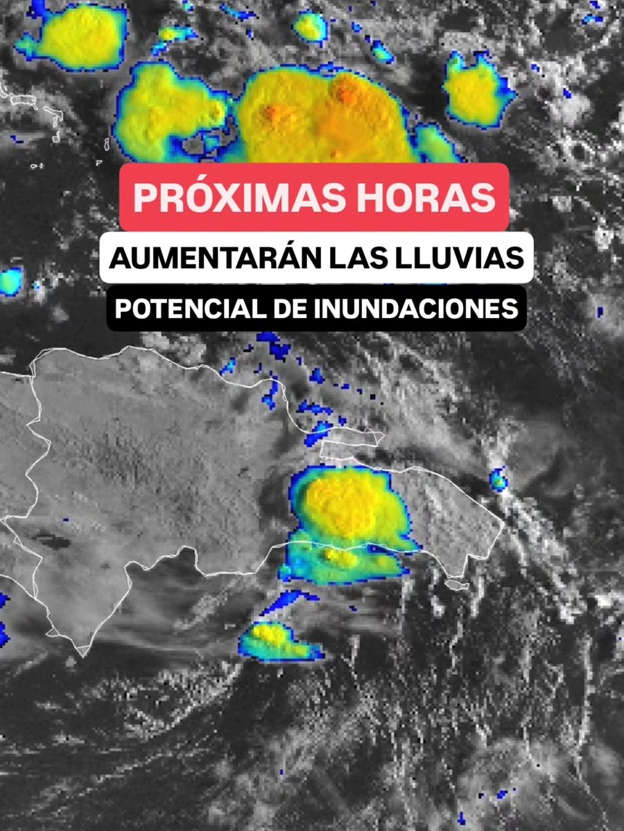 JeanSuriel's tweet photo. 🔴🔴TOMEN NOTA | El centro del disturbio atmosférico ya se encuentra al norte de República Dominicana desplazándose hacia el oeste-noroeste: veremos un aumento de las lluvias, las ráfagas de viento y las descargas eléctricas en las próximas 6 a 12 horas. Desde esta tarde ha aumentará el potencial de inundaciones repentinas.

🔴Actualmente hay cuatro fenómenos atmosféricos en la cuenca atlántica, dos de ellos con posibilidad de desarrollo ciclónico en los próximos días:

⚠️Un disturbio en el Golfo de México (podría convertirse en depresión tropical).
⚠️El disturbio al norte del país (asociado con la activa onda 43).
⚠️La onda tropical número 45 en el Atlántico central (llegará el jueves a la región).
⚠️Y la onda 46 en el Atlántico oriental (se acercará el domingo).

Sigue ⬇️