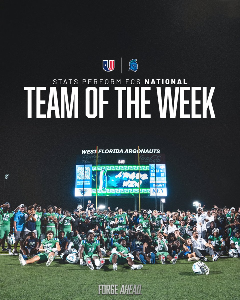 uacfootball's tweet photo. Put the nation on notice 📈

@UWFFootball is the @OptaAnalystFCS National Team of the Week

#ForgeAhead https://t.co/n7RwV1kRRG