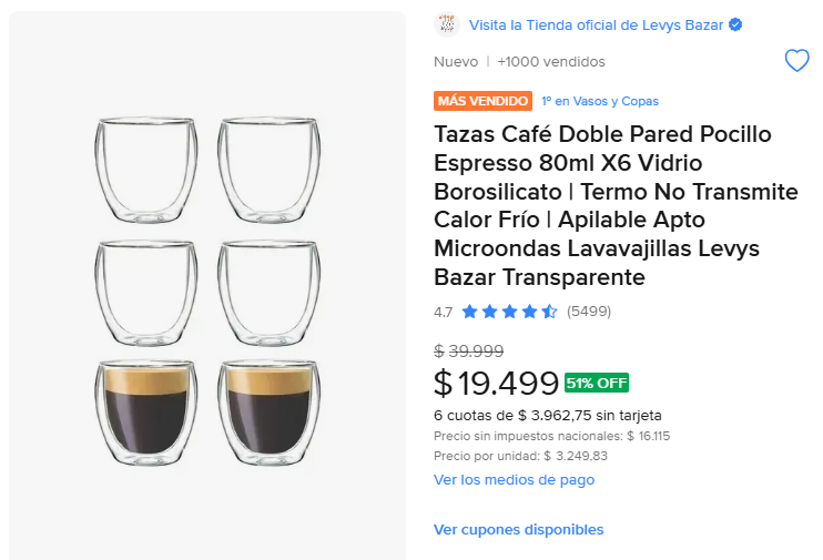 LocosXElBazar's tweet photo. ☕ ¡6 POCILLOS PARA QUE EL CAFÉ QUEDE COMO EN BAR!

Antes $39.999.
Ahora $19.499 — 51% OFF.
https://t.co/z6M3XEVNVL

Set x6 pocillos de vidrio doble pared + 80 ml + aptos para microondas y lavavajillas. 🔥 https://t.co/mzMqs12j8s
