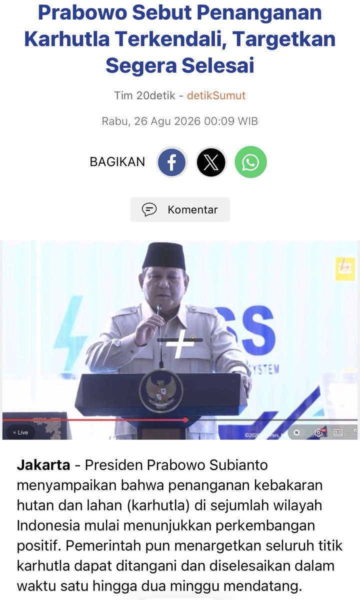 aik_arif's tweet photo. A week ago, the President said the fires were under control and could be contained within one to two weeks. So, at most, there should be only one more week to go before they’re completely put out, right?

Even his military officials said that the severe fires in South Kalimantan exist only on social media.