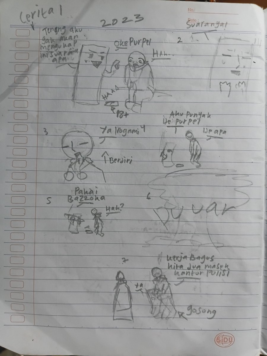 Whitemopi's tweet photo. Buku keramat dimana aku dibuku ini waktu kelas 7 tahun 2023. Aku membuat cerita mau aku jadi komik komedi https://t.co/9DCswO74yt