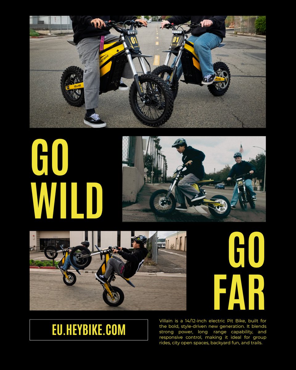 ContessaStkrjh's tweet photo. HEYBIKE ELECTRIC DIRT BIKE — NOW AVAILABLE IN EUROPE! Meet Heybike V1, a 14/12-inch electric pit bike for bold new-generation riders. Powerful, long-range and responsive, it’s made for city streets, open lots, backyards, trails, wheelies and group https://t.co/rPFwGFYUEp