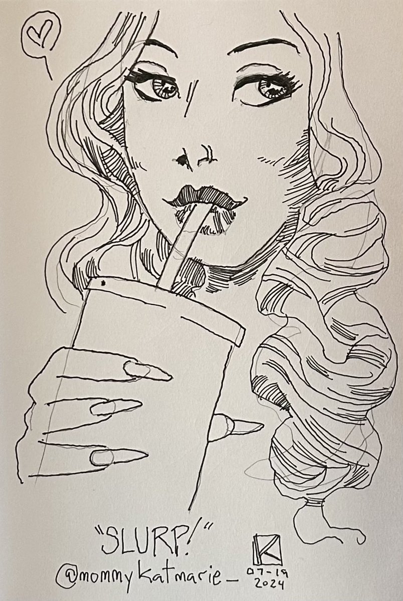 parttimeweiner's tweet photo. I love this sketch of @goddesskatswrld slurping on a tasty coffee drink ☕️ 

#art #artmoots #goddesskatmarie https://t.co/tyVC5AvMrH