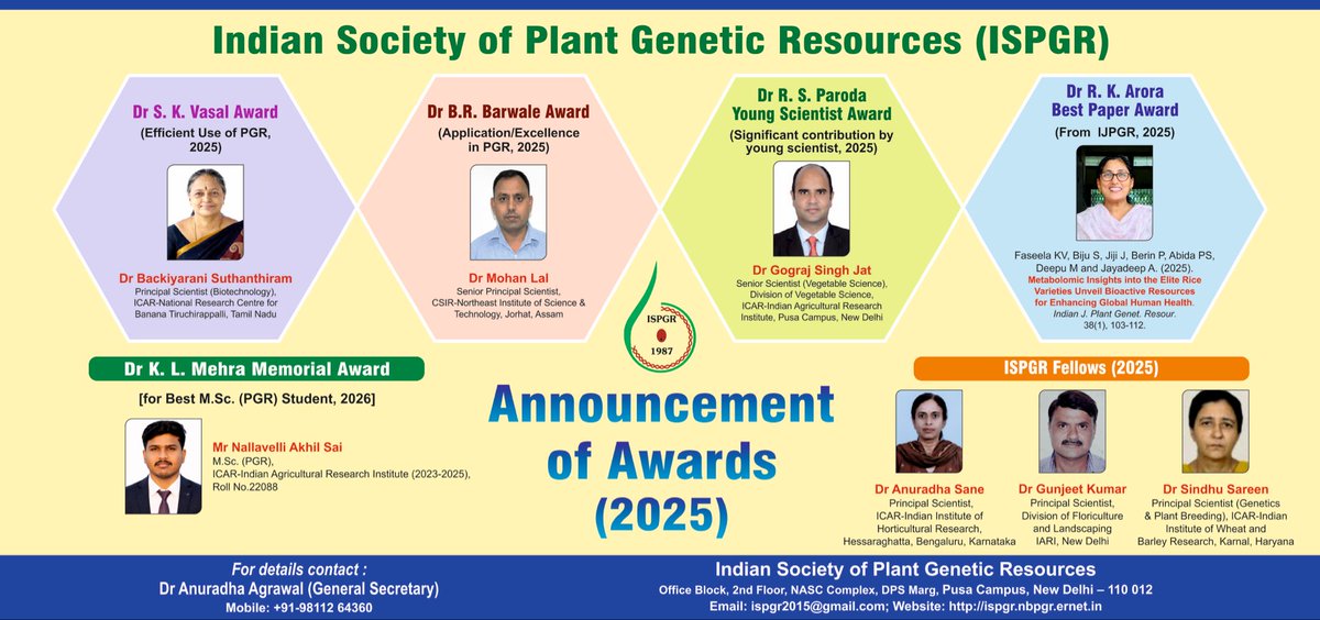 IJPGR's tweet photo. 🎉 Congratulations to all the awardees! 🏆
Heartiest congratulations to all the deserving recipients of the #ISPGR Awards 2025. Your outstanding contributions and dedication to Plant Genetic Resources are truly commendable.
#ISPGR #PGR #PlantGeneticResources https://t.co/moZvjVHMZi