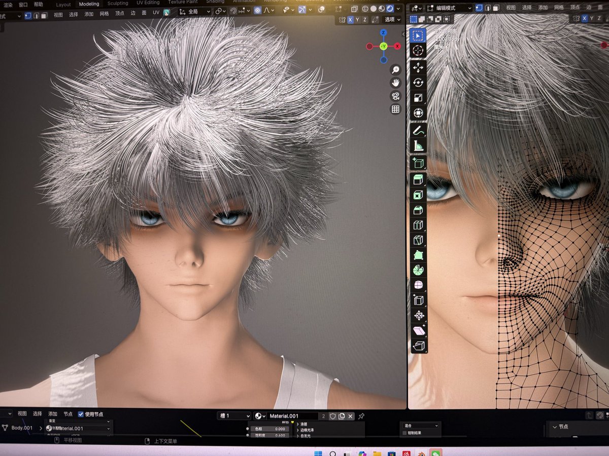 C_Gungnir's tweet photo. 一个写实版奇犽建模整容演变史，参考的是富坚老师的原画大奇犽

pbr流程

#キルア　#hxh  #blender  #3d https://t.co/CmFPsU9Mhb
