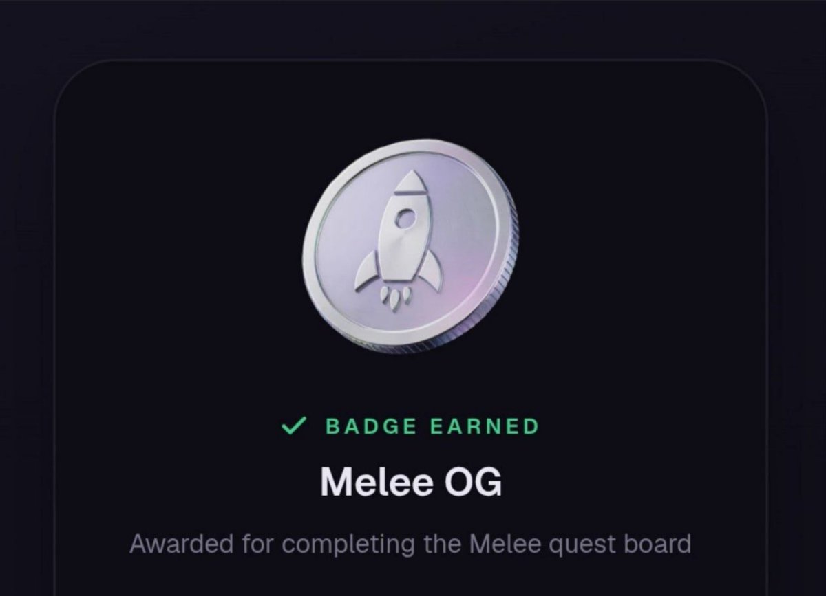 OliverDavisi's tweet photo. Melee OG Badge Claim is LIVE!

Melee has opened the claim for its OG Badge, so eligible users should check their account and grab it

➖ Connect SOL Wallet
➖ Complete the available task
➖ Claim your Melee OG Badge
➖ Done https://t.co/Bx5peUMsI3