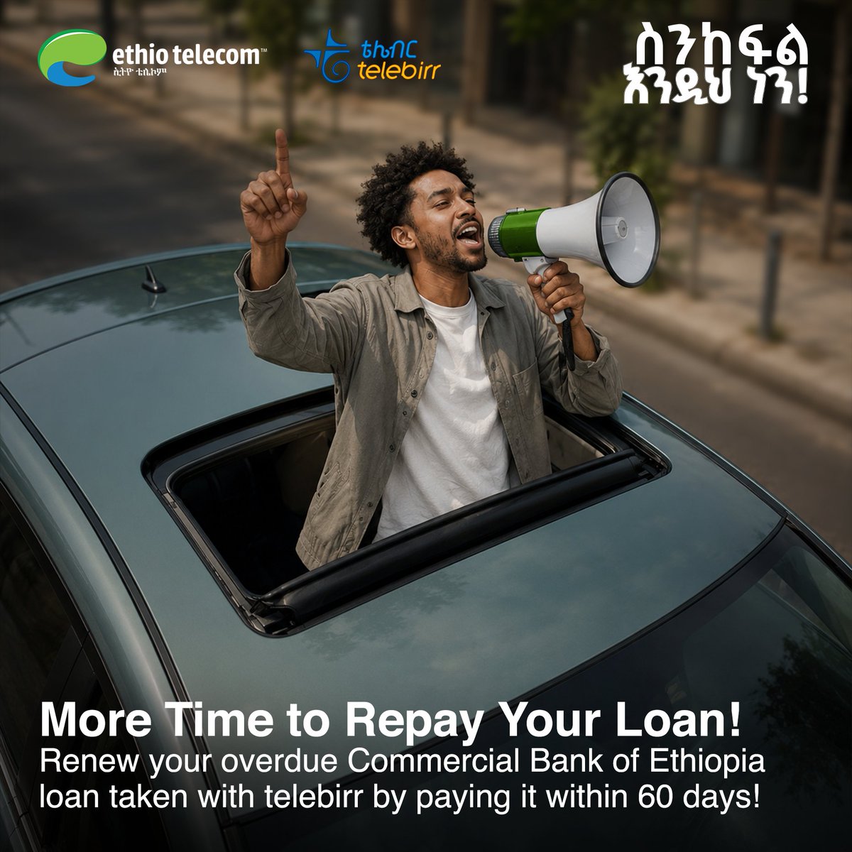 ethiotelecom's tweet photo. You can avoid additional penalties and fix your credit history by completing your payment with a small daily installment and a long repayment period.

Pay on the telebirr SuperApp at [https://t.co/6W9kvHWbfY] by selecting 'Loan Restructuring' https://t.co/P91AwWeg03