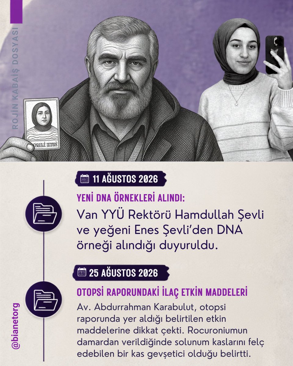 bianet_org's tweet photo. ♀️ Rojin Kabaiş dosyasındaki gelişmeleri, ilk günden bugüne yanıt bekleyen sorular ve soruşturma sürecinde ortaya çıkan yeni bulgularla kronolojik olarak derledik.

📁 @elanrbrnc @kepenekevrimm

/ @RojineAdalett

https://t.co/ePKY2H86Dx https://t.co/hn2Bjc8Y5k