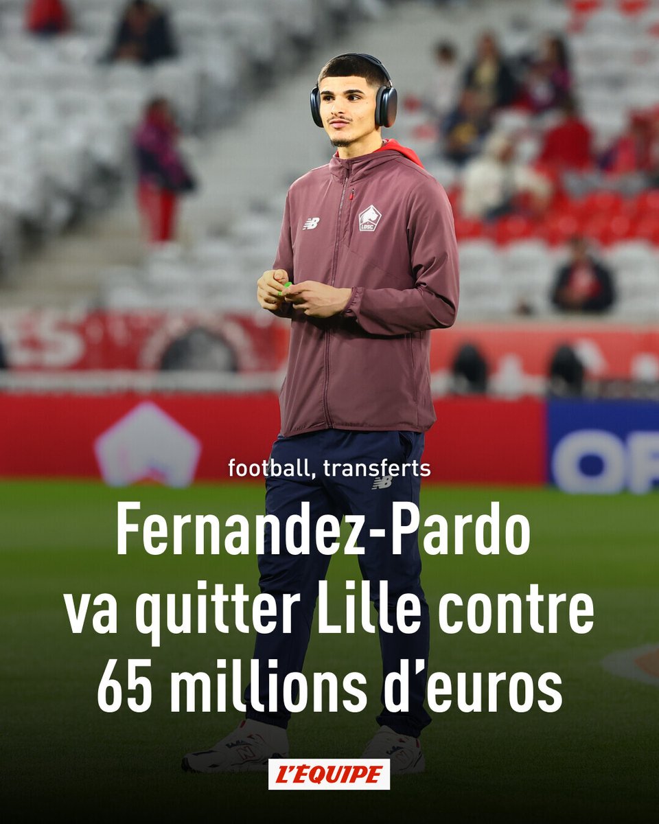 lequipe's tweet photo. Comme attendu, l'attaquant international belge Matias Fernandez-Pardo va quitter le LOSC pour Newcastle. Le montant du transfert est estimé à 65 millions d'euros. 
➡️ https://t.co/jrziCXoy8k https://t.co/t8Fx9g3eQh