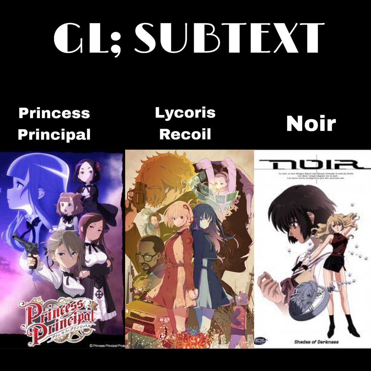 oneayneonly's tweet photo. @anfess_ Ini aku lagi nonton GL baru rilis judulnya
“I Want to Love You Till Your Dying Day”
premisnya bagus suka, dark fantasy gitu.

Ada jg yg lain tapi lebih ke GL subtext sih. 
Princess Principal, Lycoris Recoil, Noir https://t.co/I2DEyyYrly