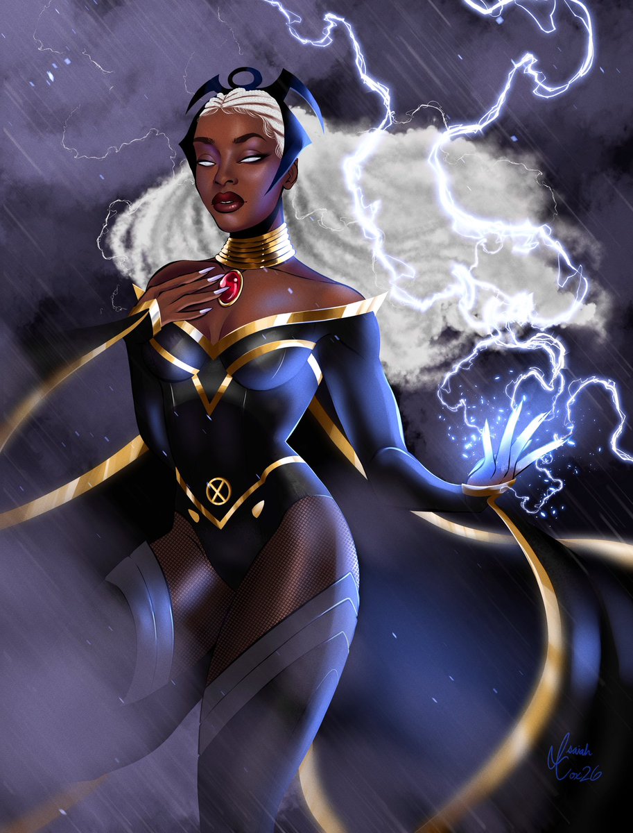 isaiahbeenlost's tweet photo. Finally finished my Maya Boyd piece! I had lots of fun mixing different eras together for her costume! ⛈️ #Storm #XMen #fanart https://t.co/GoMllIxnhg