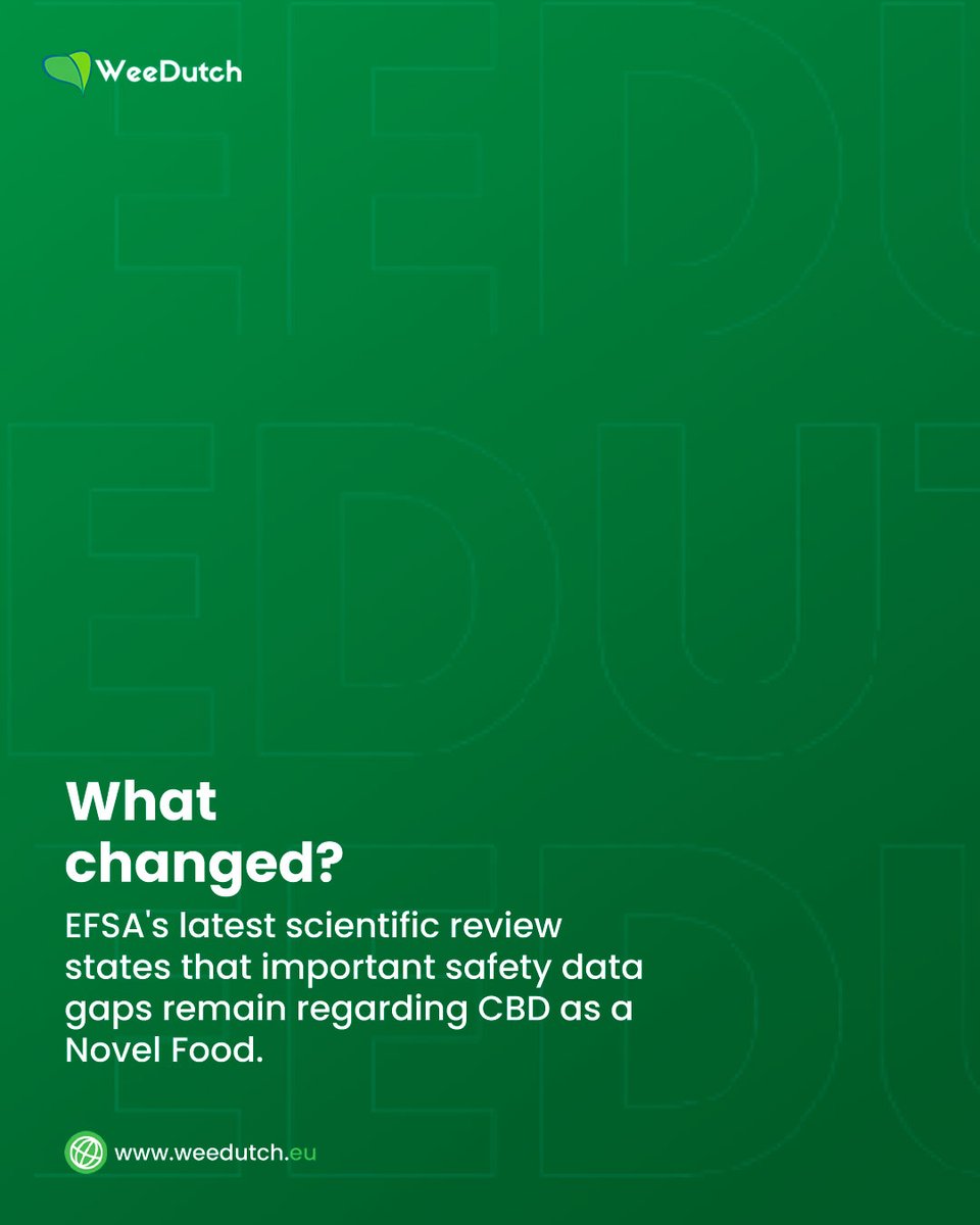 DutchWee's tweet photo. EFSA's latest update on CBD as a Novel Food reinforces the importance of generating robust scientific evidence and maintaining high manufacturing and quality standards. 

For manufacturers and brands. https://t.co/zA13cdYbGe