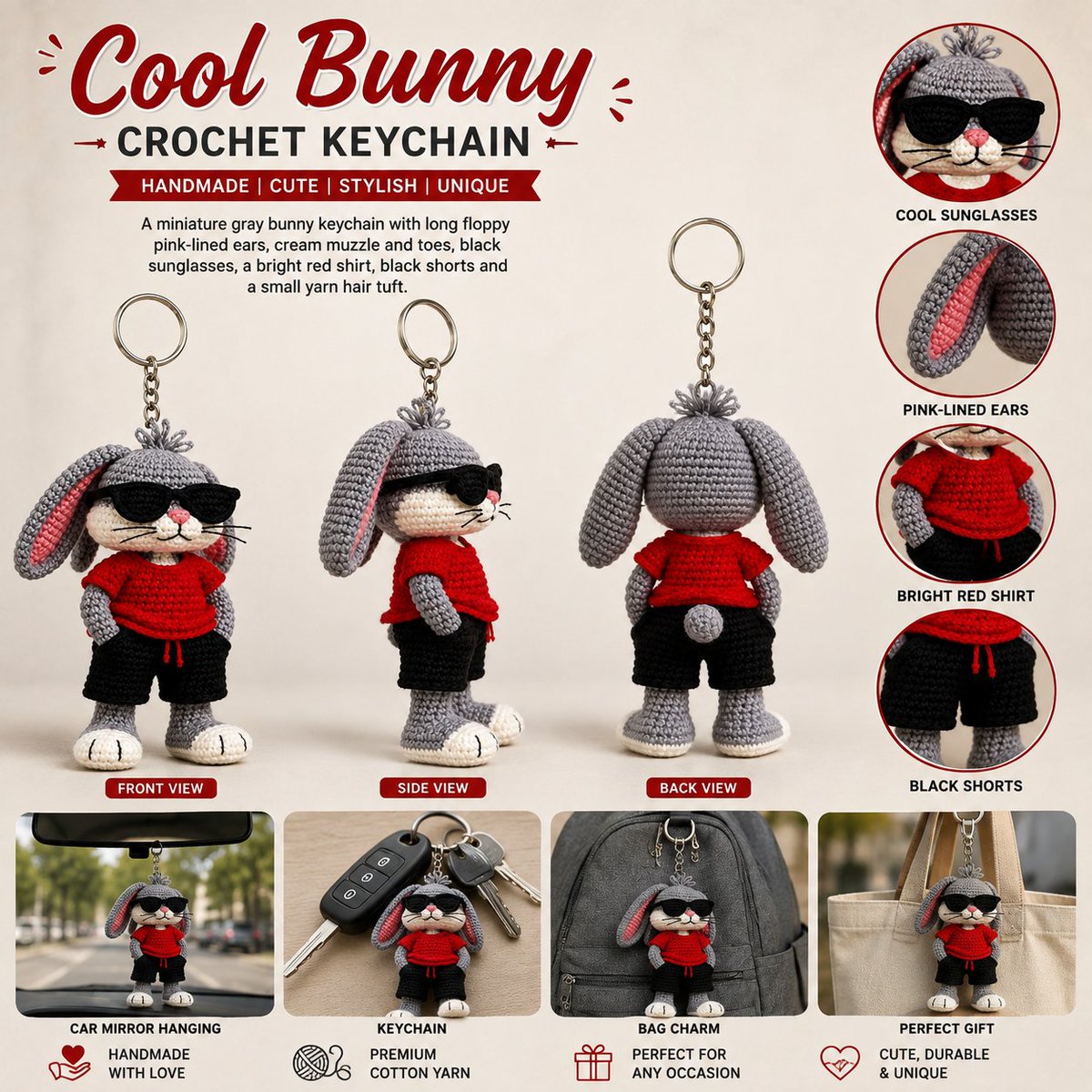 HookandBloom's tweet photo. Excited to share the latest addition to my #etsy shop: Crochet Bunny Keychain Pattern: Sunglasses, Red Shirt, Pink Ears (US Terms) https://t.co/fOduUTTnhy #dollmaking #bunnycrochet #bunnykeychain #crochetkeychain #amigurumibunny #rabbitpattern #crochetrabbit #keychainpattern # https://t.co/njBlYGO1ae