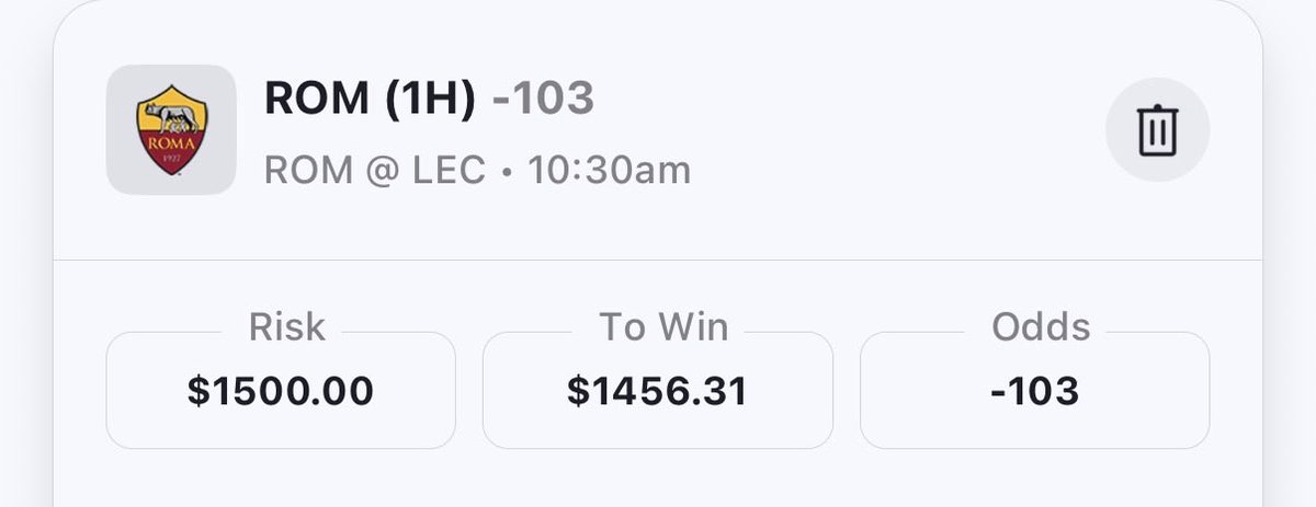JCPICKS_10's tweet photo. ๐ฎ๐น Lecce ๐ Roma
๐ฏ Roma gana 1-.er tiempo
๐ฐ 1.97 (-103)
๐ง JC Score: 7.4/10
๐ Edge: +3โ4%
๐ต 1U
๐ฏ Vamos por otro verde. ๐ข
#JCPicks #ASRoma #Lecce #SerieA #Football #BettingTips #ApuestasDeportivas #SportsBetting https://t.co/BXxNzdOuxb