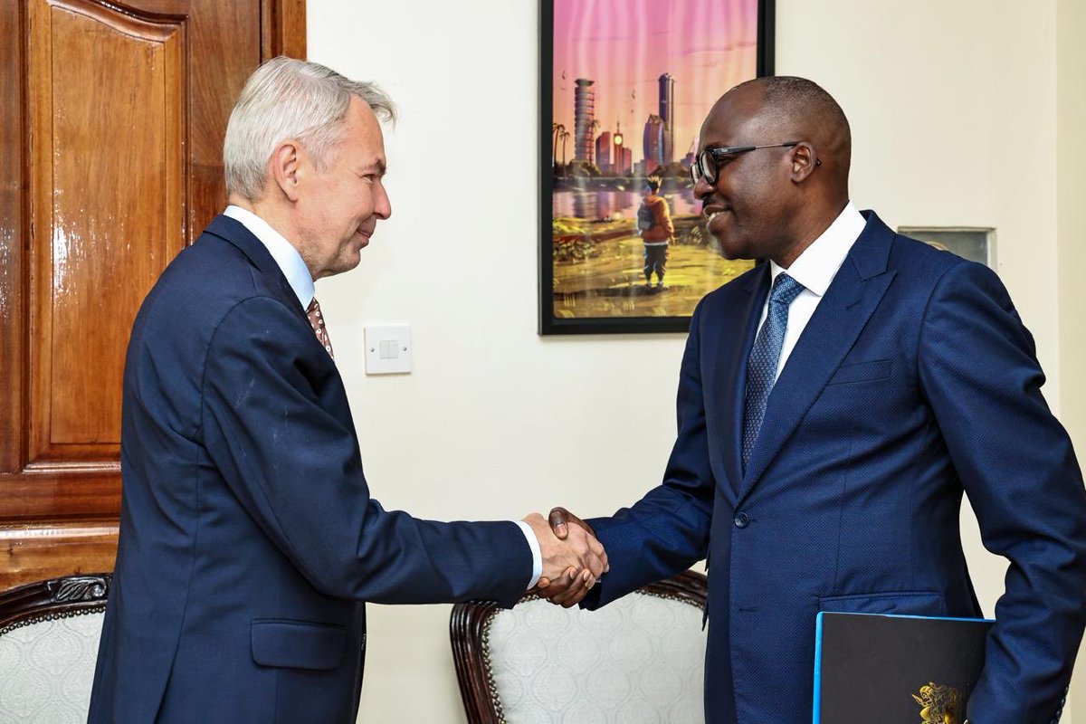 SingoeiAKorir's tweet photo. Honoured to host H.E. Amb. Pekka Haavisto, United Nations Secretary General’s Personal Envoy for Sudan today.  We exchanged perspectives on the security and humanitarian situation in Sudan, and acknowledged the complexity of the conflict with the interplay of many variables including external interference and internal fragmentation, among others. We also agreed on the urgent need for a humanitarian pause to the conflict to allow unhindered access for humanitarian assistance. We also concurred on the enhanced role that regional organizations including AU and IGAD should play in the peaceful resolution of the conflict (given their reach, depth and historical understanding of the conflict) under the principal of subsidiarity and in concert with the Quad and Quintet. I reiterated Kenya’s position- support for a peaceful resolution of the conflict through an all inclusive Sudanese led process. @ForeignOfficeKE