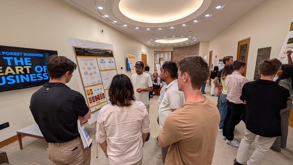 wfuphysics's tweet photo. Wake Forest Physics graduate students presented talks and posters Saturday at Farrell Hall, with work on black holes, spectroscopy, climate, protein folding, organic materials, quantum magnets, and more. #WFUPhysics #GraduateResearch https://t.co/CyfUtGqrn5