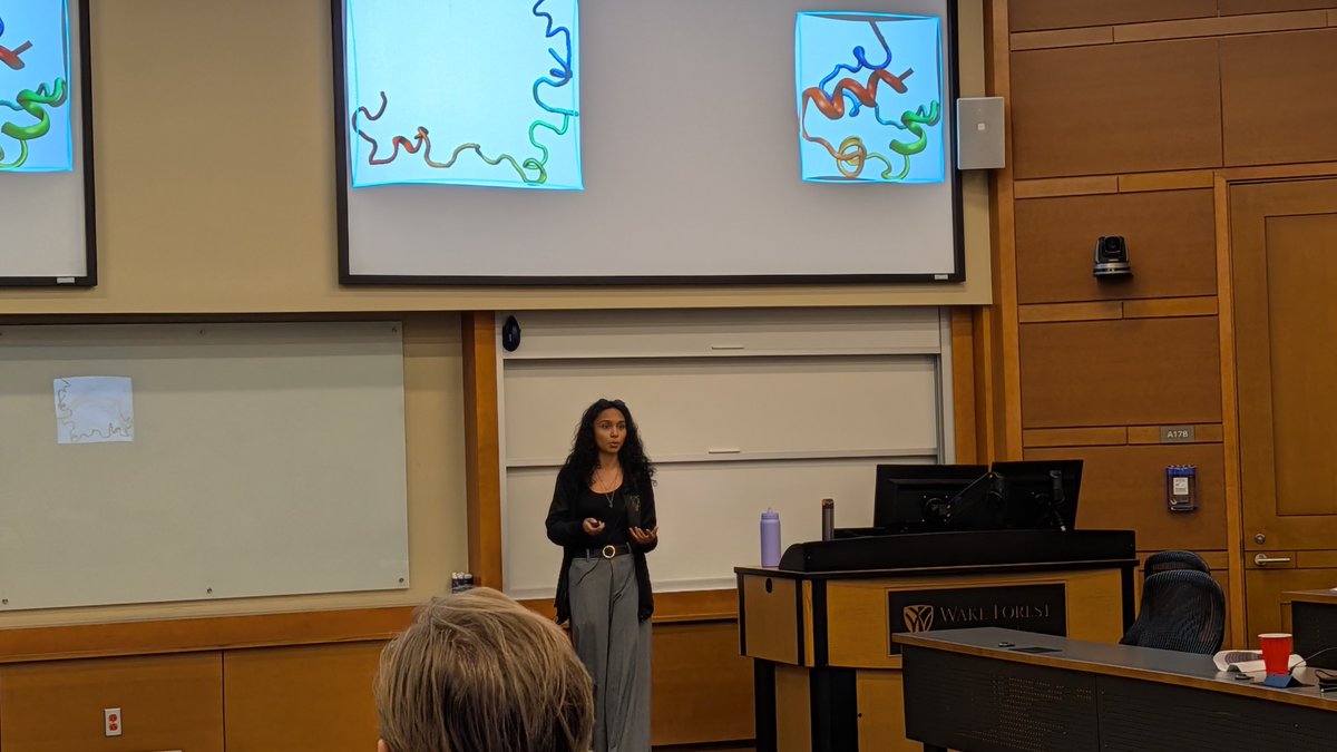 wfuphysics's tweet photo. Wake Forest Physics graduate students presented talks and posters Saturday at Farrell Hall, with work on black holes, spectroscopy, climate, protein folding, organic materials, quantum magnets, and more. #WFUPhysics #GraduateResearch https://t.co/CyfUtGqrn5