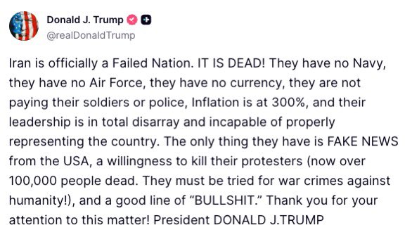 OunkaOnX's tweet photo. First it was 40,000 protesters in Iran. Then 52,000. Now 100,000. What's next — 200,000 by Tuesday? 

The numbers are being manufactured in real-time to sell a war https://t.co/mHj1lfwXdm