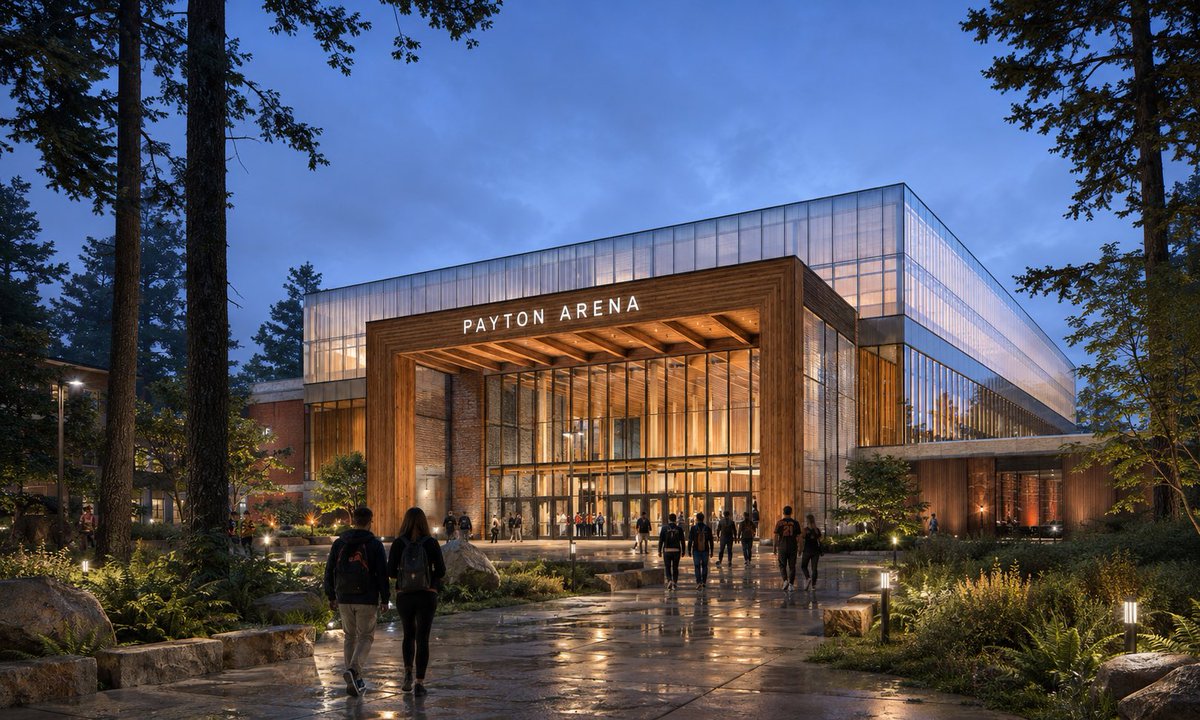 BennyL1986's tweet photo. I know I’m on an island here, but build a new basketball arena in Corvallis. Gill has amazing history, but as a facility it is old with too many restrictions.

And yes, the renderings has an entire concourse set up as a beer garden, sue me. https://t.co/zn8XGSCMqU