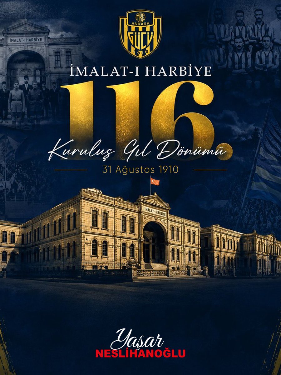 yasarnes's tweet photo. İmalat-ı Harbiye’nin örsünde emekle şekillenen, Milli Mücadele’nin ateşinde vatan sevgisiyle güçlenen 116 yıllık büyük bir tarih…

Ankara’mızın köklü çınarı Ankaragücü, mücadeleyi, emeği ve Başkentimizin hiç vazgeçmeyen ruhunu nesilden nesile taşıyan asırlık bir mirastır.

Sarı-lacivert renklere gönül veren büyük Ankaragücü camiasının 116. kuruluş yıl dönümü kutlu olsun.

@Ankaragucu