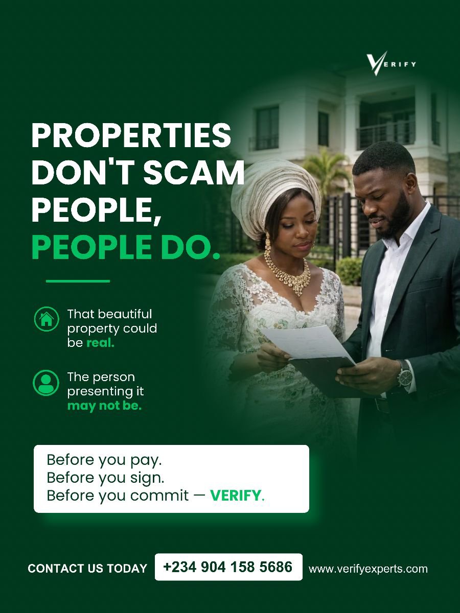 VExpertsNG's tweet photo. Property scams often start with a convincing presentation, not a fake building. Before you sign, transfer, or commit, verify the paperwork and the person behind it.

We conduct thorough property document verification to protect your investment from fraud. https://t.co/w4Aw7JkPRL