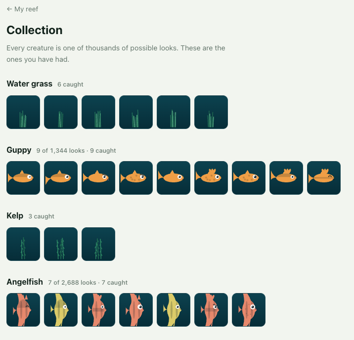 Nimiq_Cafe's tweet photo. Staking rewards patience. Then it shows you a number.

🐟🐠🦈Reef is an aquarium that fills from your real Nimiq staking - one cast per epoch, 17 species, and rarity that comes from how long you've staked, never how much.

Totally free. No token, no NFT.
https://t.co/XW5UENF5Eu

#nimiq #nimiqminiapp #nimiqcommunity #GameOnline