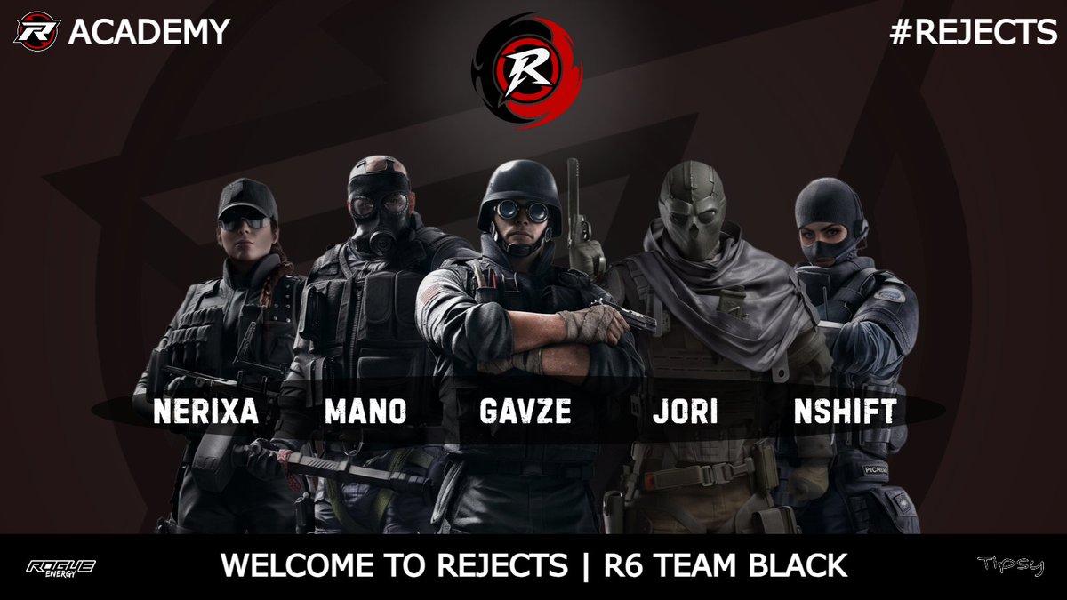 RejectsNA's tweet photo. ⚫ WELCOME TO THE ACADEMY.

The next generation of Rejects is here.

We’re proud to officially welcome our R6 Academy roster:

🖤 @nerixafps 
🖤 @ManoR6_ 
🖤 @GavzeR6 
🖤 @joriiR6
🖤 @NShiftR6 
They’re ready to put in the work, compete, and prove what they can do.
Welcome to Rejects Esports. 🫡
#RejectsEsports #REJECTS #R6Siege #RainbowSix #Esports #TeamBlack