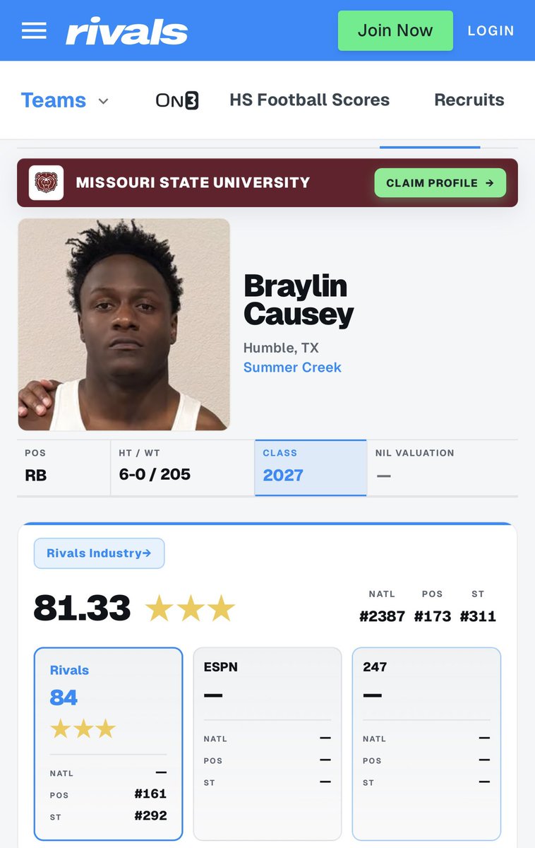 CauseyBraylin's tweet photo. #AGTG Blessed to be ranked a 3⭐️ 
@SC_BulldogFB @Rivals @RivalsHS @adamgorney @samspiegs @On3 @CoachKRHarrison @BeauBurleson 
 @vypehouston @dctf @jackson_dip @TomLoy247 @MikeRoach247 @MaxPreps https://t.co/rsxgIEVgUM