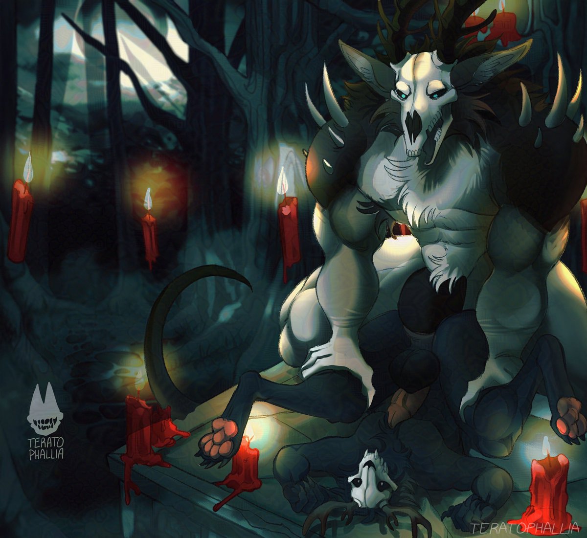 teratophallia's tweet photo. Mau and Quill are performing a very special ritual deep in the woods...  

UNCENSORED size-dif ball shot for my BEASTS exclusive peetrons!!   

#terato #teratophilia #monster #furry #skullhead #nsfwartㅤㅤㅤㅤ https://t.co/3hn4o9fyTk