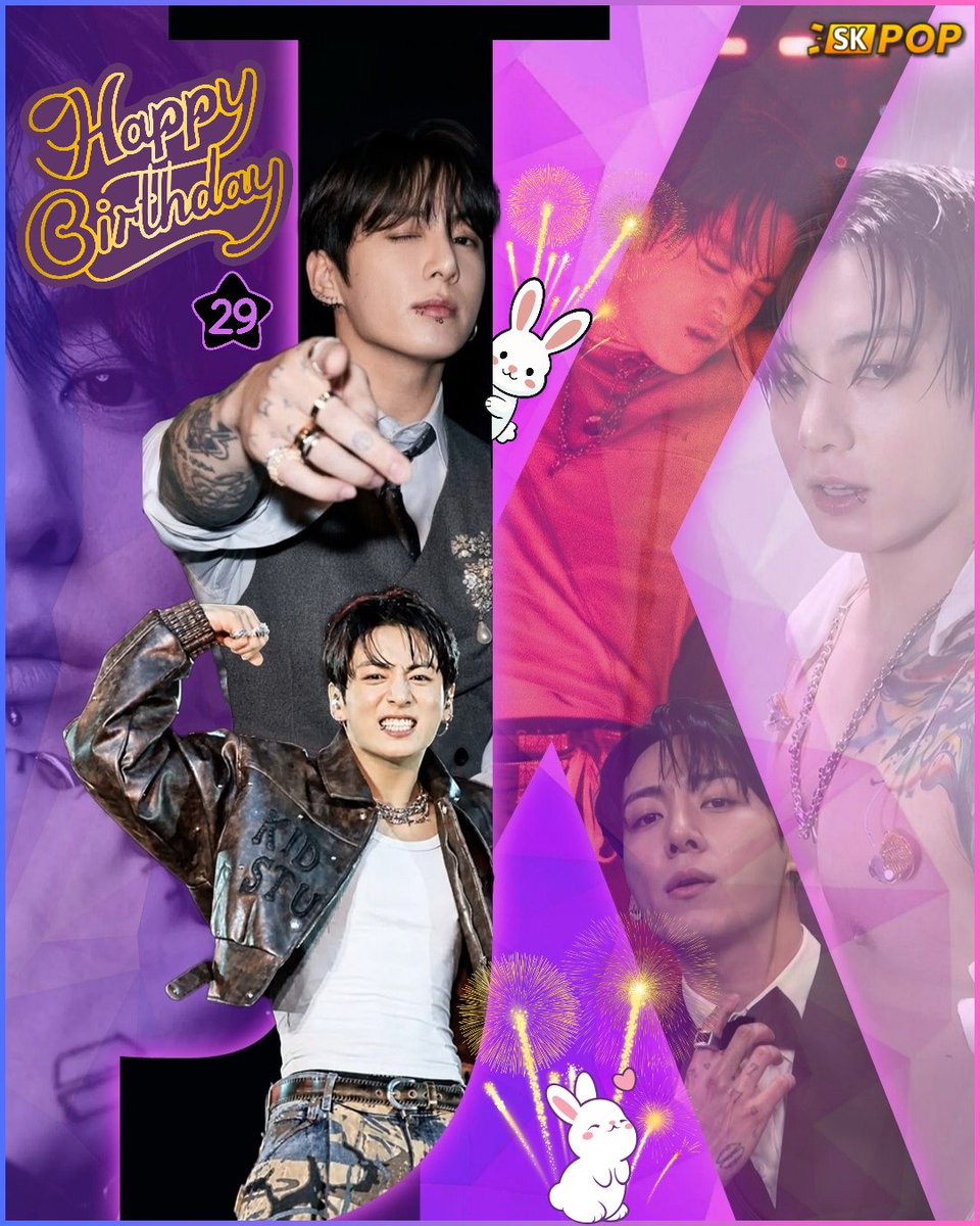 SKPopCulture's tweet photo. ⏳Global Pop Sensation JUNGKOOK of BTS turns 2️⃣9️⃣  today!
🌟✨💜🐰🎂
You're #BornGoldenJungkook, so we wish you a Glowing Golden Happy Birthday— just as Golden as your voice, debut album, and the maknae of Bangtan Sonyeondan! 👑
#HAPPYJKDAY
#HappyJungkookDay
#HappyBirthdayJungkook 
🌟 #JUNGKOOKisFYA and so are his historic accolades— from being the First Asian Act to have a song over 3 Billion streams with "Seven", to his double-million seller album "Golden" having over 7 Billion streams, the longest running Asian soloist album on Spotify Weekly Top Albums Global chart, to dominating Billboard Charts with All-kill, to multiple songs from Golden surpassing 1 Billion streams! 🔥💥🏆👑📀
#WorldVocalJungkook's achievements range from Grammy Nominations, multiple Guinness World Records as a soloist and as part of BTS, to performing FIFA OST, to being the First Korean Soloist winning "Song of the Summer" at the VMAs, to being a full member of KOMCA, Jeon Jungkook has cemented his position in global pop music hall of fame history! 👑

#JKRulerOfTheStage, is currently breaking records as we speak, on a massive sold out tour with his group BTS, with multi-record breaking album ARIRANG! 🔥📀

Beyond music, as Calvin Klein's Global Brand Ambassador, Jungkook has had the most lucrative campaigns in years, earning the "Sold-out King" title, over and over! 🔥 Synonymous with success, Jungkook's name has become a brand itself with multiple high-end, luxury brand endorsements like Chanel Beauty & Fragrance, Graff, and Hublot!

On Jungkook's day, we promise to #AlwaysByYourSideJK, and remind him that #YouAreThatSomebodyJK!
Wish the Gorgeous, Hot as FYA, Multi-talented singer, songwriter, dancer, record-breaker & hit-maker JEON JUNGKOOK even more success, and never-ending love!
🎂✨😍🎉🥳👑🌟🐰

✨Happy Jungkook Day✨
Let's #PARTYPARTYJK