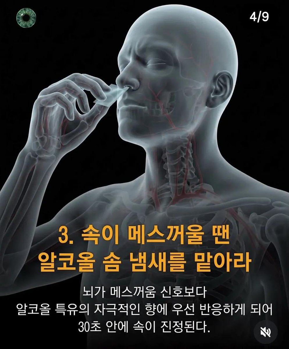 Hyojung8281's tweet photo. 1분 안에 증상을 없애주는 기묘한 신체 해킹법 7가지 !!!!!!!!! 

1. 딸꾹질이 나올 땐 귀를 7초간 막아라.
귀속 미주신경에 압력을 가해줌으로서 횡격막의 경련이 강제로 끊긴다.

2. 코피가 나올 땐 레몬을 먹어라.
신 음식 먹으면 반사작용으로 인해 혈관이 빠르게 수축하게 된다.

3. 속이 메스꺼울 땐 알코올 솜 냄새를 맡아라.
뇌가 메스꺼움 신호보다 알코올 특유의 자극적인 향에 우선 반응하게 되 30초 안에 속이 진정된다.

4. 불안해서 잠이 안올 땐 숟가락을 쥐어라.
손아귀 긴장감이 정신적인 안정을 준다. 수면 전문가들은 10분이면 잠들 수 있다고 함.

5. 공황이 왔을 땐 흰색 물건을 찾아라.
뇌는 공황 상태와 시각적 탐색 과정을 동시에 처리할 수 없어서 공포심이 사라지게 된다.

6.쥐가 나면 발로 원을 그려라.
발을 돌리면 종아리 근육(비복근)이 강제로 이완을 반복하며 수축 신호가 끊기게 된다.

7. 찬거 먹고 골이 아플 땐 혀로 입천장을 눌러라. 혀가 차가워진 입천장의 온도를 순간적으로 상승시켜 머리 통증을 급격히 완화시킨다.