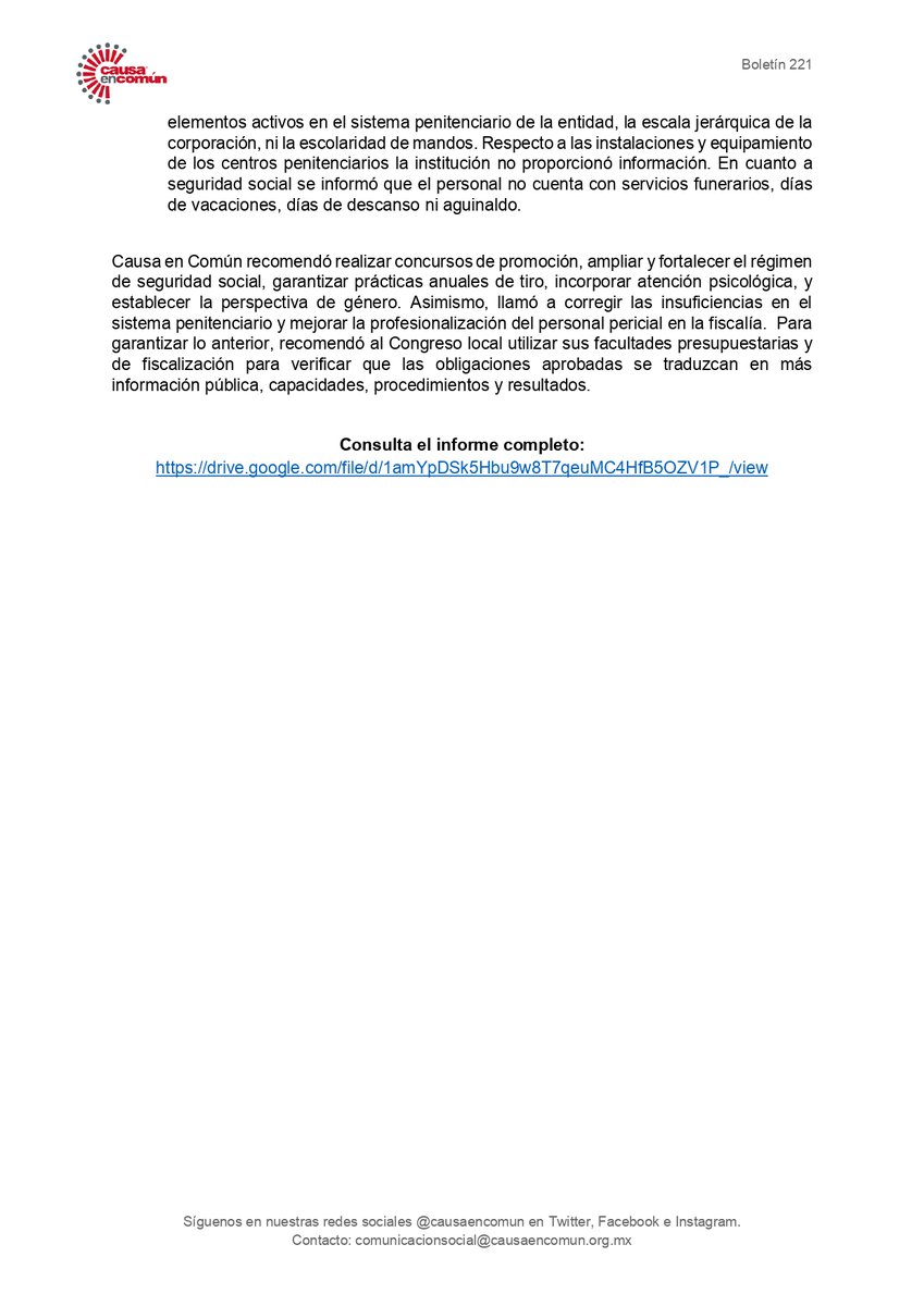 causaencomun's tweet photo. 📢 BOLETÍN

🔴 CAUSA EN COMÚN PRESENTA EN EL CONGRESO DE PUEBLA ESTUDIO SOBRE LA POLICÍA, LA FISCALÍA Y PENALES EN EL ESTADO

➡️Causa en Común identificó que, en 2024, sólo 6% de los policías estatales acudieron a prácticas de tiro, que la corporación carecía de personal psicológico y no se llevó a cabo concurso de promoción de grados.

➡️La fiscalía informó que sólo 35% de ministerios públicos y policías de investigación se encontraban certificados. No realizó promoción de grados para el personal sustantivo, y tampoco se registraron cursos de formación inicial y actualización para servicios periciales.

➡️La entidad no cuenta con una carrera penitenciaria ni servicios de psicología para custodios. No fue posible conocer el número de personal custodio en la entidad.

🔗Consulta el comunicado: https://t.co/fPa9cBniC4

🔗Consulta el informe: https://t.co/7gDLdhk1OX