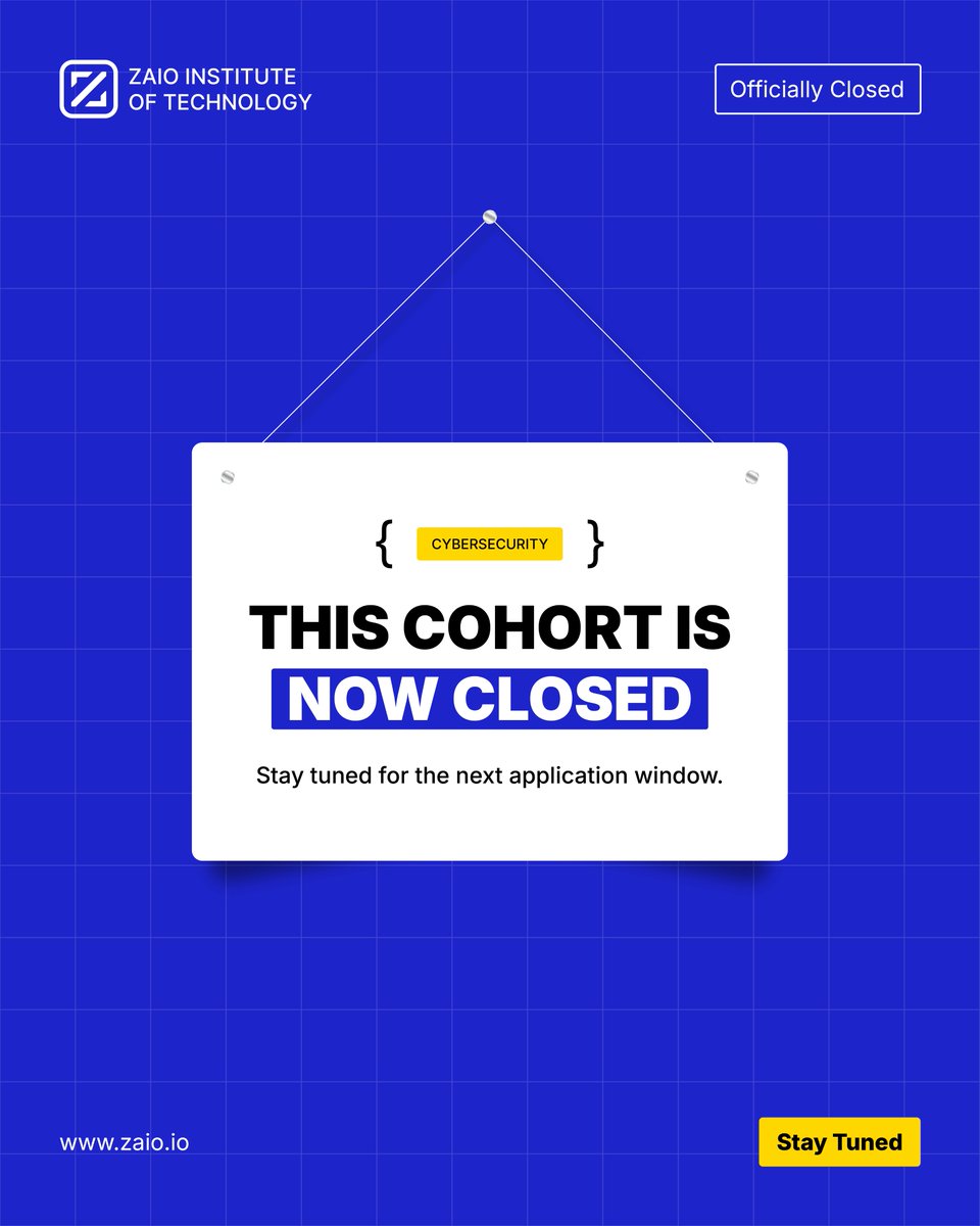 zaiotech's tweet photo. DS & CS Cohort Is Now Closed!
Thank you to everyone who applied! 💻📊🔐
Missed this opportunity? Don’t worry! Stay tuned for the next application window and your chance to build your future in tech. 🚀
#Zaio #DataScience #Cybersecurity https://t.co/GDKY19dSJe