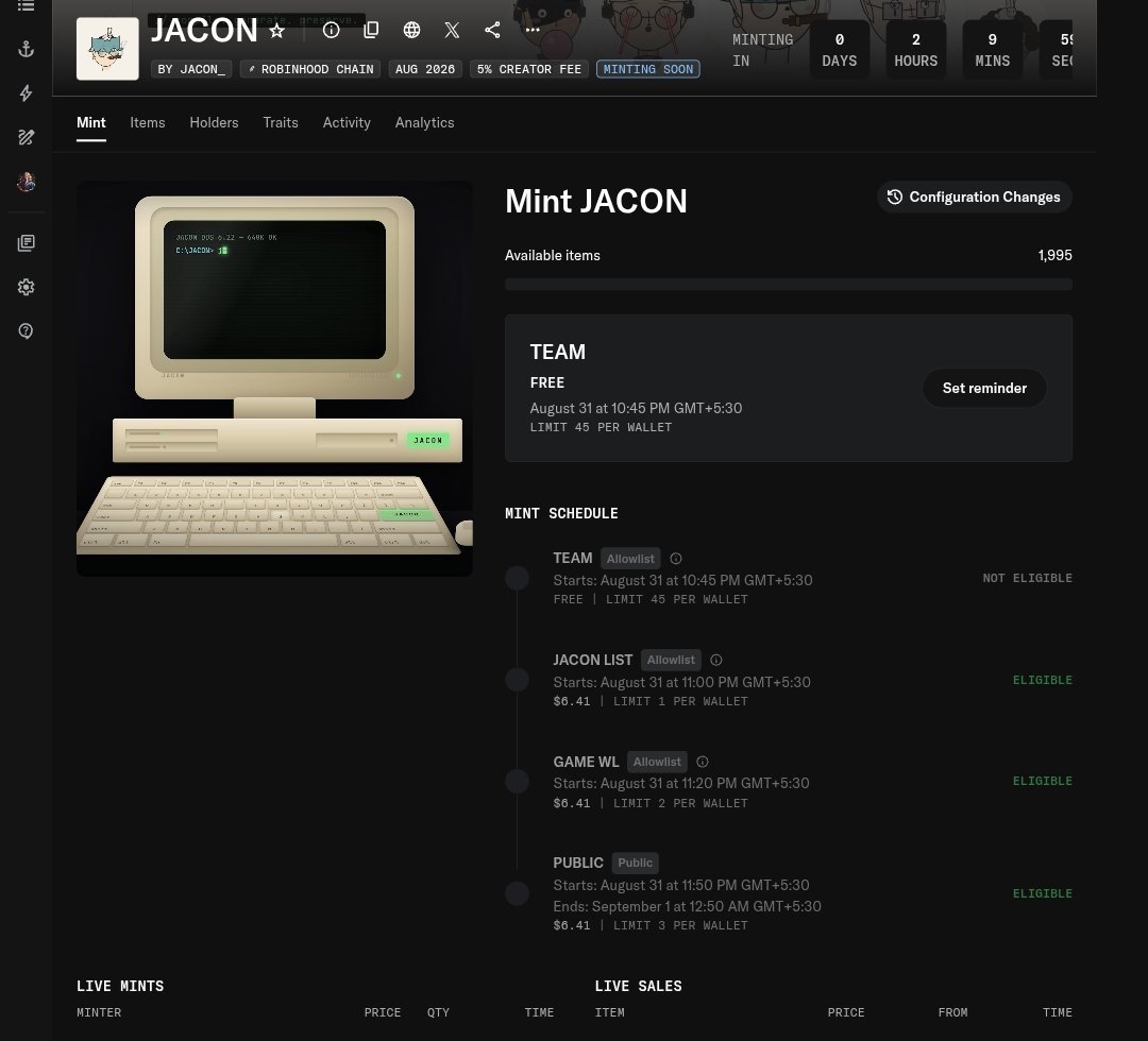 Drmgaming_'s tweet photo. Are you guys ready for @JaconLab? 👀

Mint is in 2 hours.

Keeping my expectations undercontrol

But it’s almost my first @RobinhoodApp mint, so I’m definitely curious to see how it plays out

Wish me luck 🫡 https://t.co/dFU50rENPp