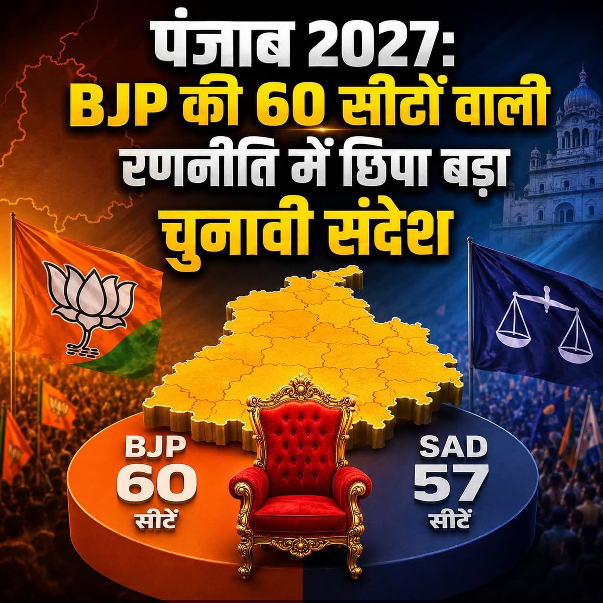 NarenderDudi's tweet photo. पंजाब 2027: BJP द्वारा मांगी जाने वाली संभावित सीटों की सूची ?

पंजाब में भाजपा और शिरोमणि अकाली दल के बीच गठबंधन को लेकर चर्चाएं तेज हैं। अगर दोनों दलों के बीच गठबंधन होता है और सीट बंटवारे के इस संभावित फॉर्मूले के तहत भाजपा 60 और अकाली दल 57 सीटों पर चुनाव लड़ता है, तो यह सिर्फ सीटों का बंटवारा नहीं होगा। यह दोनों दलों के बीच बदलते राजनीतिक रिश्ते का भी संकेत होगा। पुराने गठबंधन में अकाली दल बड़े भाई की भूमिका में था और भाजपा उसके मुकाबले कम सीटों पर चुनाव लड़ती थी। लेकिन 60 सीटों का फॉर्मूला बताता है कि भाजपा अब पंजाब में पहले की तुलना में कहीं बड़ी भूमिका चाहती है और गठबंधन के भीतर अपनी राजनीतिक ताकत को नए सिरे से स्थापित करना चाहती है।

भाजपा के संभावित 60 सीटों के फॉर्मूले को देखें तो इसमें सिर्फ उसके पारंपरिक मजबूत इलाके ही नहीं हैं, बल्कि पंजाब के अलग-अलग हिस्सों की सीटों को शामिल किया गया है। माझा में सुजानपुर, भोआ, पठानकोट, गुरदासपुर, दीनानगर, बटाला और अमृतसर उत्तर, पश्चिम, केंद्रीय, पूर्व और दक्षिण जैसी सीटें रखी गई हैं। इसका मतलब है कि भाजपा माझा में अपनी मौजूदगी को और मजबूत करने के साथ-साथ अमृतसर जैसे महत्वपूर्ण शहरी क्षेत्र में भी बड़ा दांव लगाना चाहती है।

दोआबा में कपूरथला, फगवाड़ा, करतारपुर, जालंधर पश्चिम, जालंधर केंद्रीय, जालंधर उत्तर, जालंधर कैंट, मुकेरियां, दसूहा, उर्मर, शाम चौरासी, होशियारपुर और गढ़शंकर जैसी सीटें शामिल हैं। यह हिस्सा इसलिए महत्वपूर्ण है क्योंकि दोआबा में भाजपा का अपना एक आधार रहा है, लेकिन यहां अकाली दल का भी पुराना संगठन और सामाजिक नेटवर्क मौजूद है। अगर दोनों दलों के वोट वास्तव में एक-दूसरे को ट्रांसफर होते हैं, तो यह गठबंधन इन सीटों पर कांग्रेस और आम आदमी पार्टी के लिए मुश्किलें बढ़ा सकता है।

इसके बाद आनंदपुर साहिब, रूपनगर, खरड़, एस.ए.एस. नगर, फतेहगढ़ साहिब, अमलोह, खन्ना और साहनेवाल जैसी सीटें आती हैं। लुधियाना की पूर्व, दक्षिण, आत्म नगर, केंद्रीय, पश्चिम, उत्तर और गिल सीटों को भी भाजपा के संभावित हिस्से में रखा गया है। लुधियाना का क्षेत्र भाजपा के लिए खास महत्व रखता है, क्योंकि यहां शहरी मतदाताओं के साथ व्यापार और उद्योग से जुड़े मतदाताओं का भी प्रभाव है। ऐसे में भाजपा के लिए यह क्षेत्र अपने शहरी आधार को मजबूत करने का बड़ा मौका हो सकता है।

मालवा में भाजपा के हिस्से में मोगा, फिरोजपुर शहर, फाजिल्का, अबोहर, बल्लुआना, श्री मुक्तसर साहिब, फरीदकोट, रामपुरा फूल और बठिंडा शहरी जैसी सीटें आती हैं। इसके अलावा लहरा, सुनाम, बरनाला, संगरूर, नाभा, पटियाला ग्रामीण, राजपुरा, डेरा बस्सी, सनौर, पटियाला शहरी, समाना और शुतराना भी इस संभावित सूची में हैं। यानी भाजपा का लक्ष्य सिर्फ शहरों तक सीमित रहने का नहीं दिखता, बल्कि वह मालवा के ग्रामीण और अर्ध-शहरी इलाकों में भी अपना चुनावी दायरा बढ़ाना चाहती है।

लेकिन इस पूरे फॉर्मूले की असली परीक्षा सीटों की संख्या नहीं, बल्कि वोटों के ट्रांसफर में होगी। भाजपा का अपना वोट और अकाली दल का पारंपरिक वोट अगर एक-दूसरे के उम्मीदवार के पक्ष में पूरी तरह जुड़ता है, तो 60 सीटों का यह फॉर्मूला गठबंधन को काफी मजबूत बना सकता है। लेकिन अगर दोनों दलों के कार्यकर्ताओं और मतदाताओं में पुराने मतभेद बने रहते हैं और वोट पूरी तरह ट्रांसफर नहीं होता, तो कागज पर मजबूत दिखने वाला यह गणित जमीन पर कमजोर भी पड़ सकता है।

इसमें अकाली दल के लिए भी एक बड़ा संदेश छिपा है। 57 सीटों पर चुनाव लड़ना उसके लिए एक तरफ गठबंधन के जरिए वापसी का मौका है, लेकिन दूसरी तरफ भाजपा के बढ़ते प्रभाव को स्वीकार करना भी है। अगर भाजपा अपने हिस्से की 60 सीटों पर अच्छा प्रदर्शन करती है तो 2027 के बाद गठबंधन के भीतर राजनीतिक ताकत का संतुलन भाजपा की तरफ और झुक सकता है। वहीं अगर अकाली दल अपनी 57 सीटों पर मजबूत प्रदर्शन करता है तो वह यह साबित कर सकता है कि पंजाब में उसकी क्षेत्रीय और पंथक राजनीति अभी भी मजबूत है।

इसलिए भाजपा की 60 सीटों वाली संभावित सूची को केवल सीट बंटवारे के तौर पर देखना सही नहीं होगा। यह 2027 के चुनाव में भाजपा के पंजाब के अंदर बड़े राजनीतिक विस्तार की कोशिश और अकाली दल की वापसी की परीक्षा—दोनों का संकेत हो सकता है। असली तस्वीर चुनाव के दौरान तभी साफ होगी जब यह पता चलेगा कि इन 60 सीटों में भाजपा कितनी सीटों को वास्तव में जीतने वाली सीटों में बदल पाती है और अकाली दल अपने हिस्से की 57 सीटों में कितना मजबूत प्रदर्शन करता है। यही नतीजा आगे चलकर यह भी तय कर सकता है कि पंजाब में इस गठबंधन का राजनीतिक नेतृत्व किसके हाथ में रहेगा।
  #NextCM @BJP4India @Akali_Dal_ @HarsimratBadal_ @DrSatishPoonia