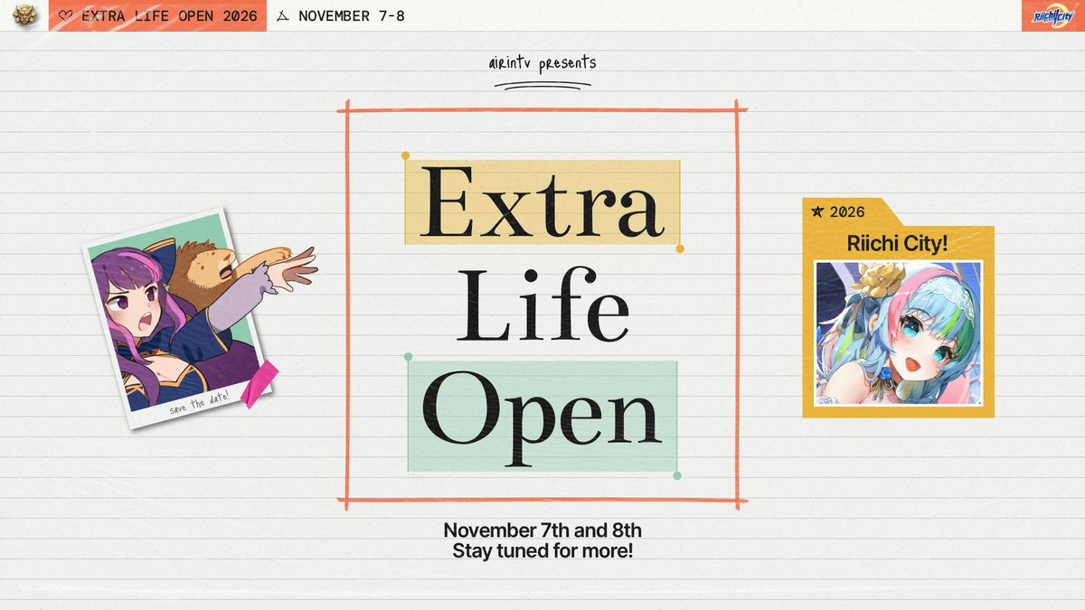 AirinTV's tweet photo. IT'S TIME!!

Extra Life Open season is upon us! 

Our team is going to start organizing the tournament soon, so stay tuned for all of the exciting prizes and incentives we have for you guys!! 🥰

Sign-ups to be posted very soon!!! 💜 https://t.co/LxzUeZjZEi