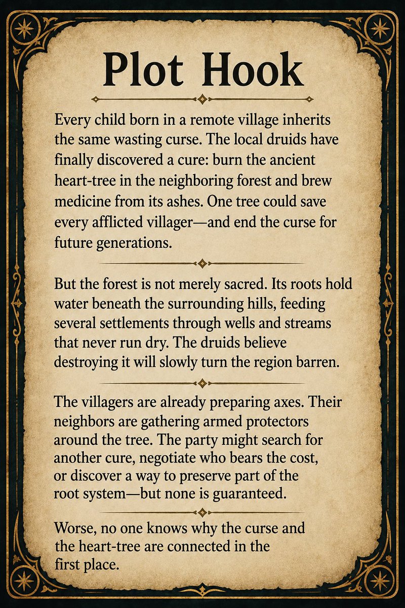 OneManRPGstudio's tweet photo. Plot Hook

For more free content, visit One Man [RPG] <studio>:

https://t.co/MU9HgxobEp

#dnd #dnd5e #dungeonsanddragons #ttrpg #dungeonmaster #dndhomebrew #PlotHook https://t.co/aIuBrWMo46