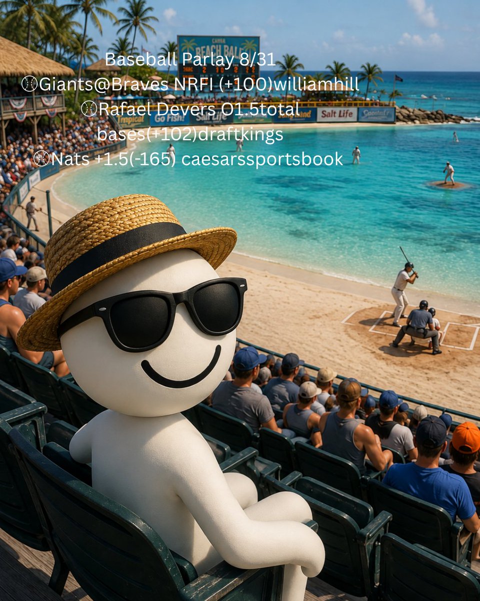 parlayhutch's tweet photo. @MLBNetwork Baseball Parlay 8/31
⚾Giants@Braves NRFI (+100)williamhill
⚾Rafael Devers O1.5total bases(+102)draftkings
⚾Nats +1.5(-165) caesarssportsbook #mlb #parlay #sportsbetting https://t.co/iNuj941LXk