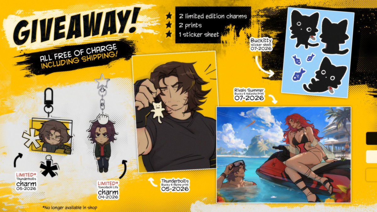 43alska's tweet photo. To celebrate 5.5K!! 💛 It's GIVEAWAY TIME!!

⭐ 2 limited-edition charms
⭐ 2 prints
⭐ 1 sticker sheet

TO ENTER:
→ Follow me (new followers welcome!)
→ Like this tweet 💛
No purchase necessary!

📅 Ends Sept. 19 @ 11:59PM PT

Full terms &amp; conditions below ↓ https://t.co/SSlD6XkIdV