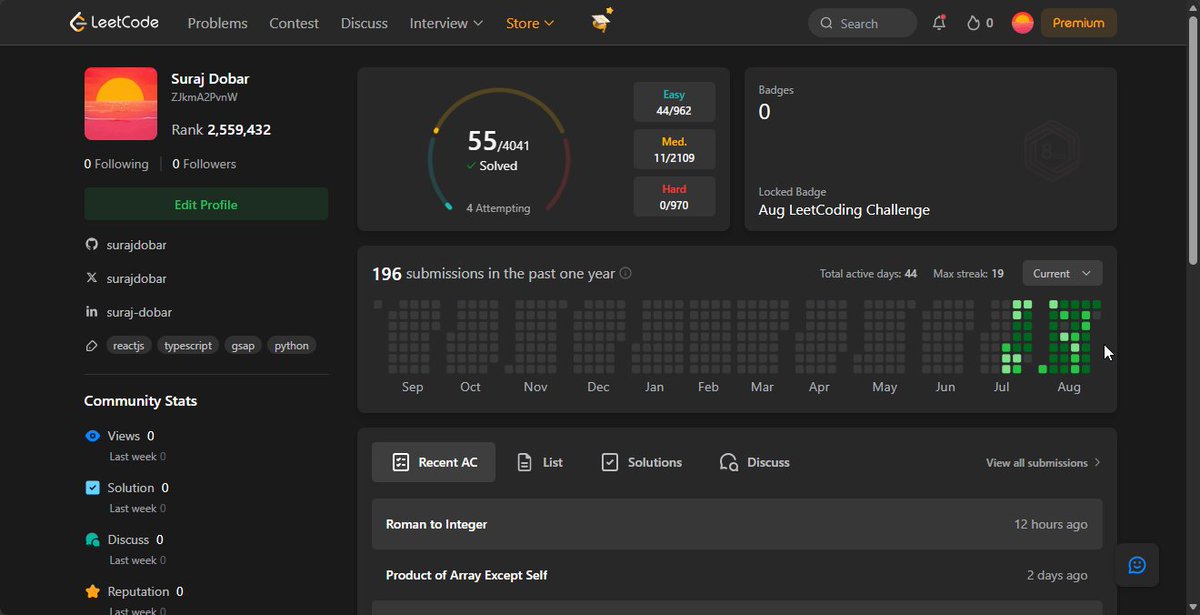 SurajDobar's tweet photo. 46 days ago I started this streak : 39-46 

This week was rough💀

Spent most of it learning Django while dealing with a family emergency and hospital trips.

Still kept the streak alive. 
The tally:
🐍Django: CRUD + Auth + AI integration 
🧠LeetCode: revisit
🚀Koozy + Taskmaster https://t.co/OXwV1CEM1S