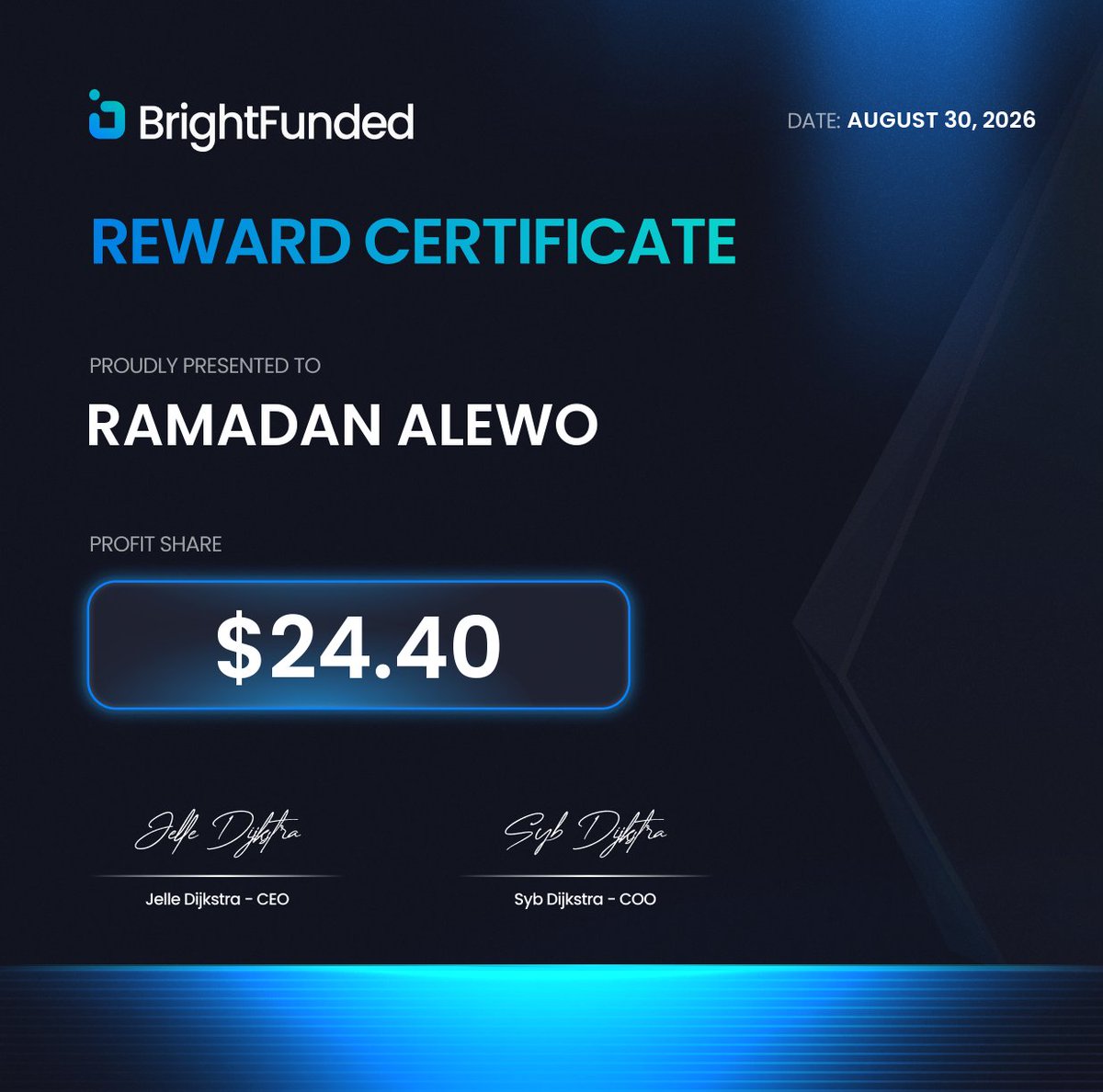 Alewo347515's tweet photo. First ever prop firm payout came from @BrightFunded free $1k account  🤭🤭 https://t.co/4zfxGSuVhr